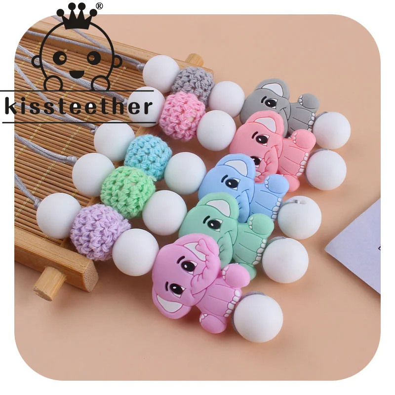 Kissteether-collar con cuentas de silicona para beb&eacute;, collar de elefante bonito para beb&eacute;, juguetes de dentici&oacute;n, collar para mam&aacute; para reci&eacute;n nacido-0