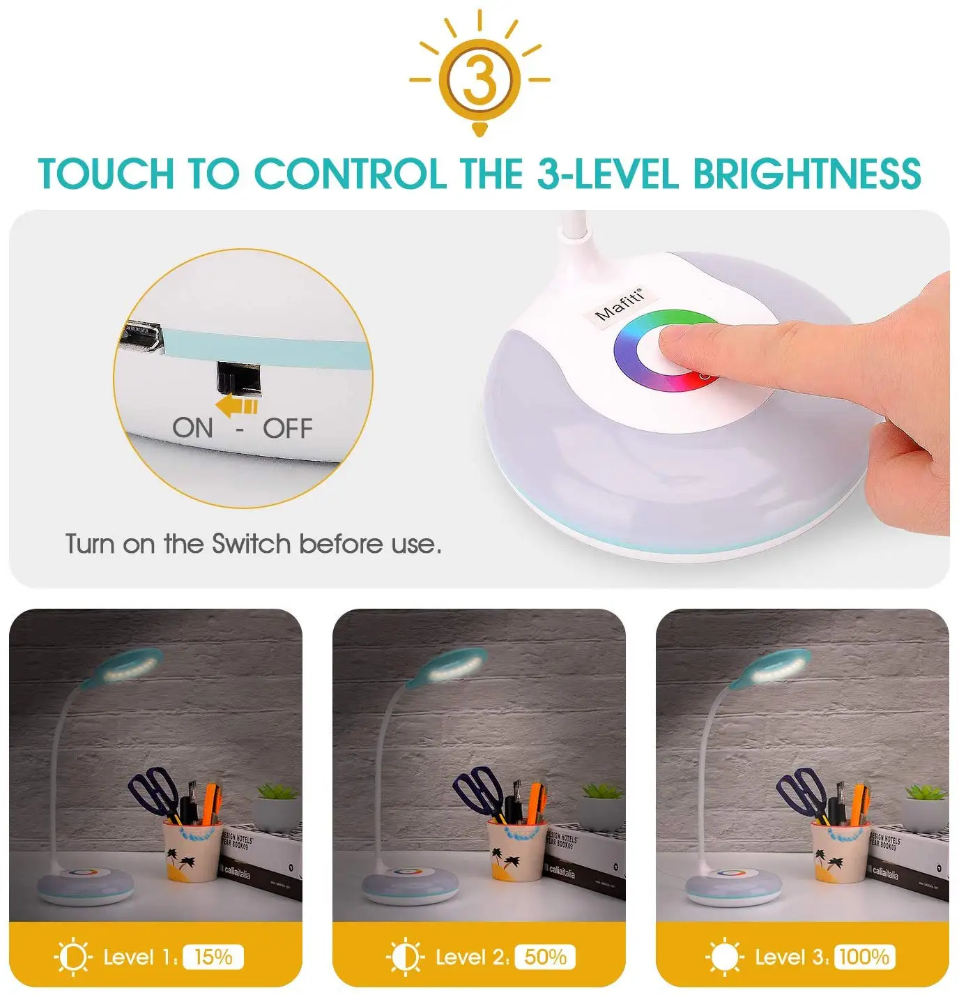 LED Touch Dimmable Reading Table Lamp Base Color Changing USB Rechargeable Desk For Study Bedroom Living Room | Лампы и освещение