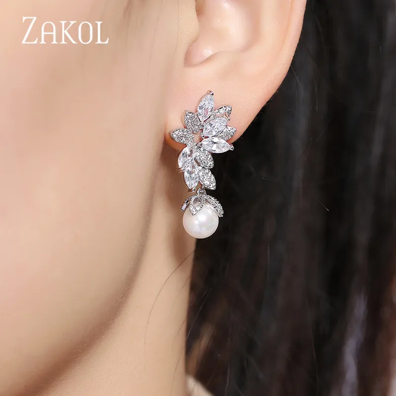 ZAKOL модный дизайн элегантные женские ювелирные изделия из белого золота CZ