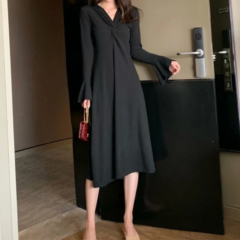 Женское трикотажное платье с расклешенными рукавами Sungtin элегантное офисное