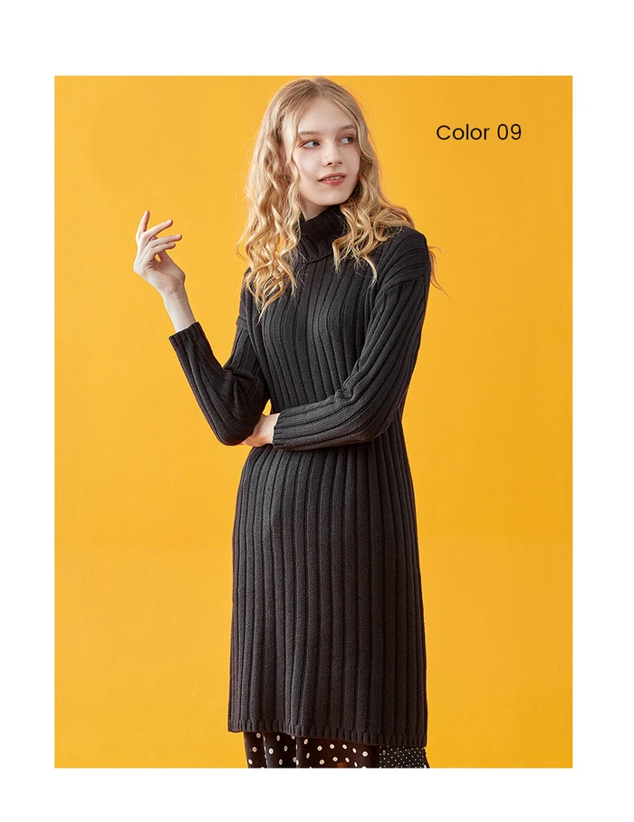 Giordano женское платье с высоким воротом контрастного цвета с длинными рукавами Vestidos 12 иглы вязание теплый халат Femme 05469888