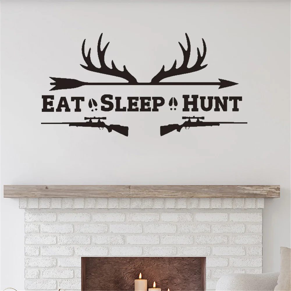 

Eat Sleep Hunt Wall Sticker Quote Wall Decal For Living Room Rifle Racks Deer For Bedroom Kids Room Vinyl Decor DW20666