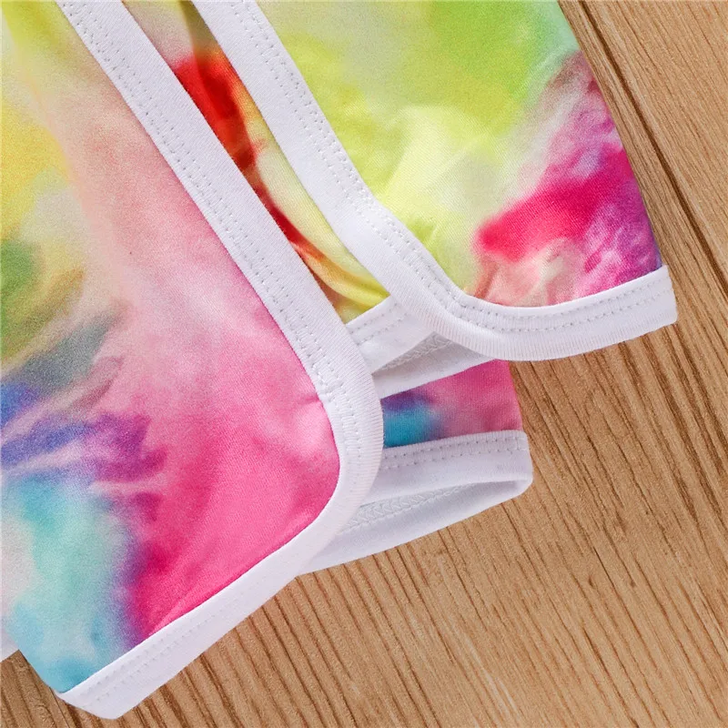 

1-6Years Children Girls Clothing Sets Tie Dyeing Summer Kids Girls Sling Sleeveless Letter Strap Crop Tops+Shorts Casual Outfits