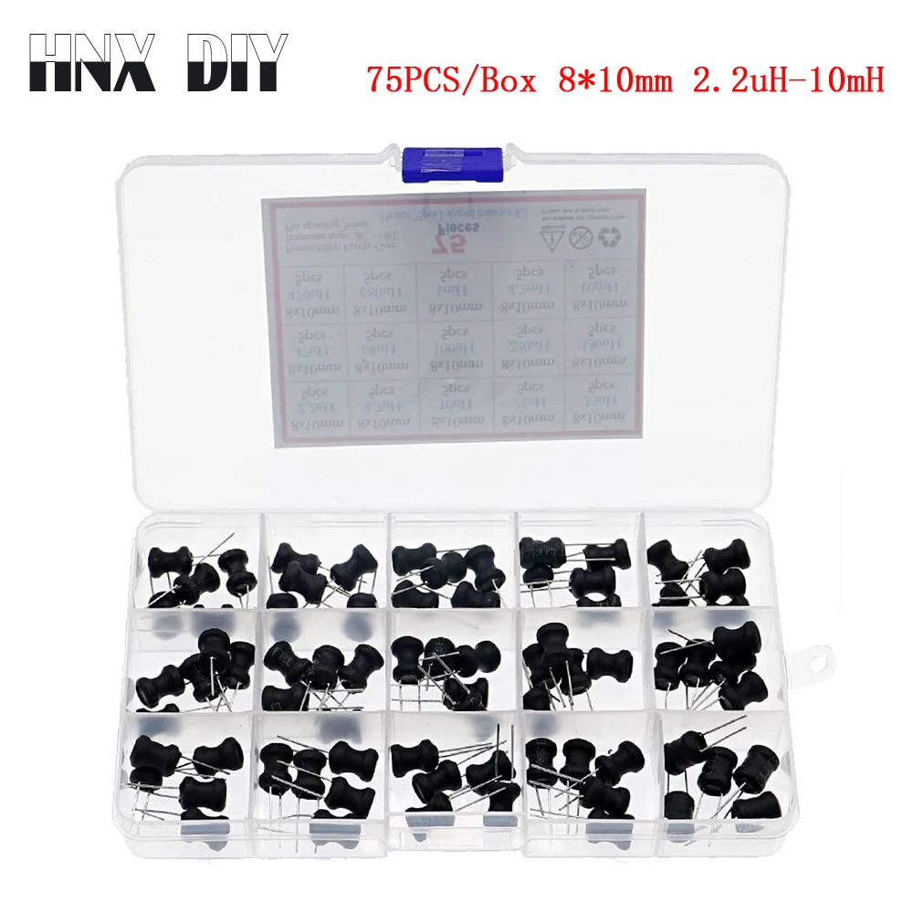 

75PCS/Box 8*10mm Inductance Power Inductor Kit 4.7UH 10UH 22UH 33UH 47UH 68UH 100UH 220UH 330uh 470uh 680uh 1MH 10MH Inductors