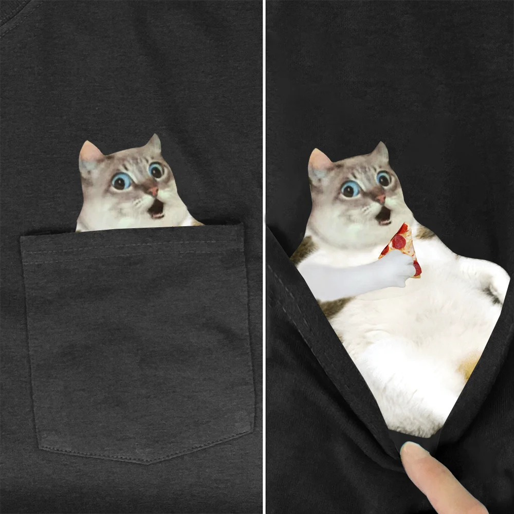 

New Fashion Movie Animal Dog Cat Pocket T-shirt Funny Harajuku Men/Women Summer Casual Cotton Tee Short sleeve Shirts