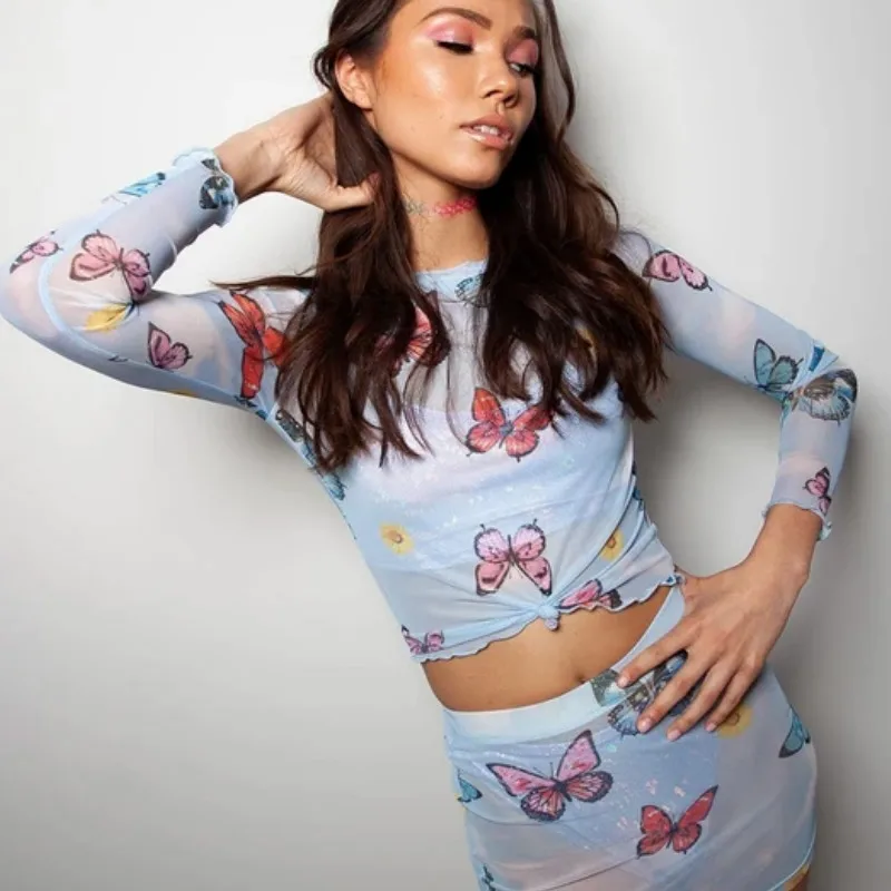 Новинка 2020 модная женская Фитнес-футболки летняя Прозрачная Футболка с принтом