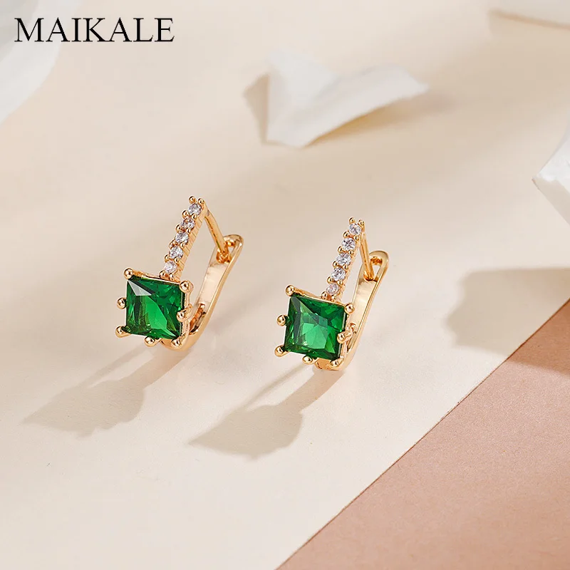 Женские серьги гвоздики MAIKALE классические квадратные с разноцветным цирконием