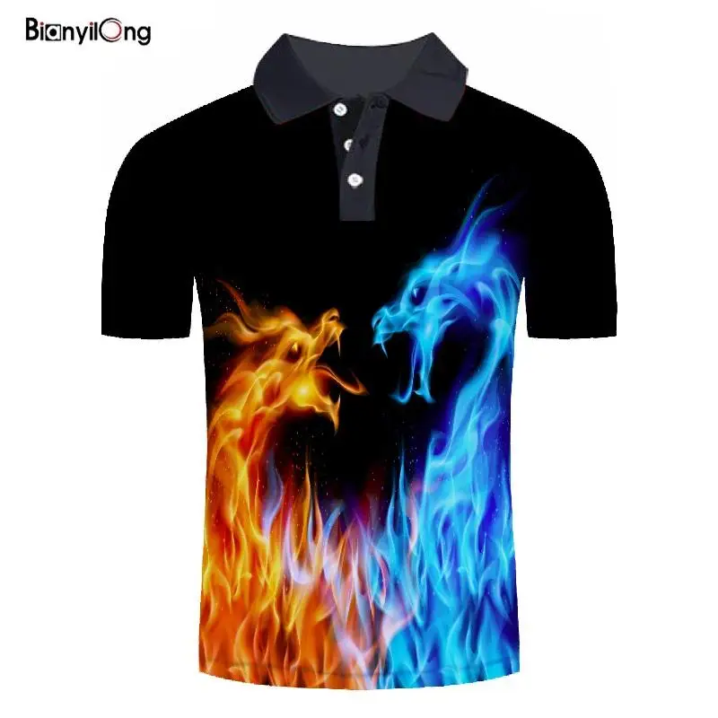 Мужская футболка поло nuevos hombres marca alta calidad hielo y fuego dragn 3D impreso Camiseta polo verano Camisetas homme