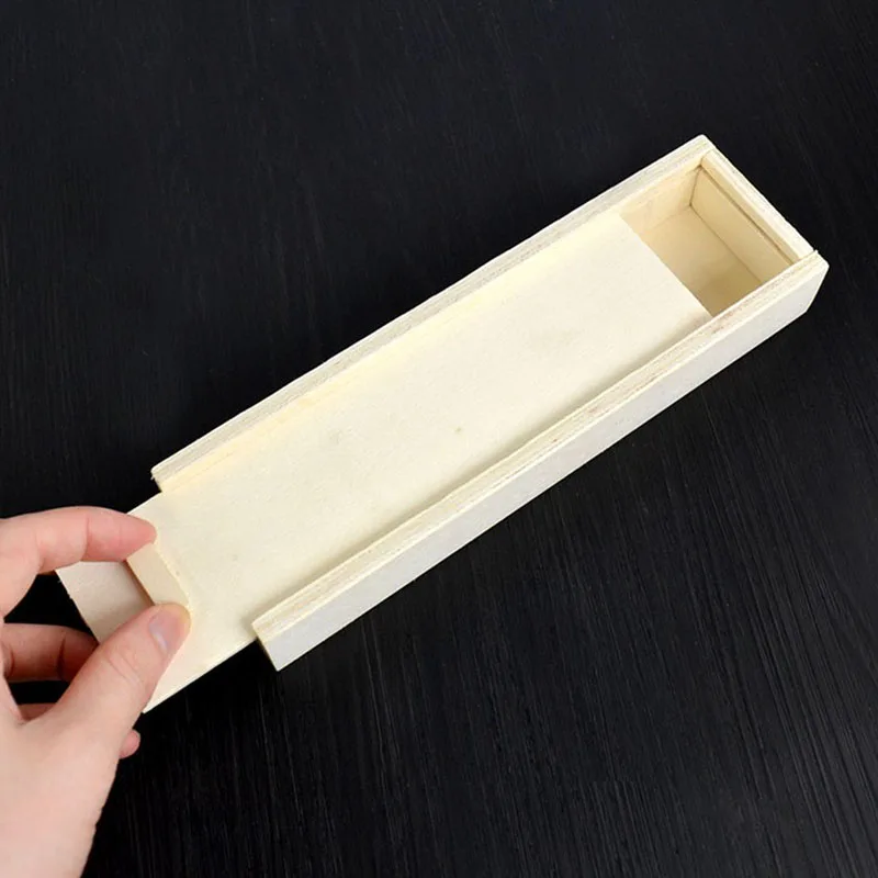 

Pencil Case Holder Box Storage Pen Stationery Hollow Pull White Wooden Base Push Novelty
