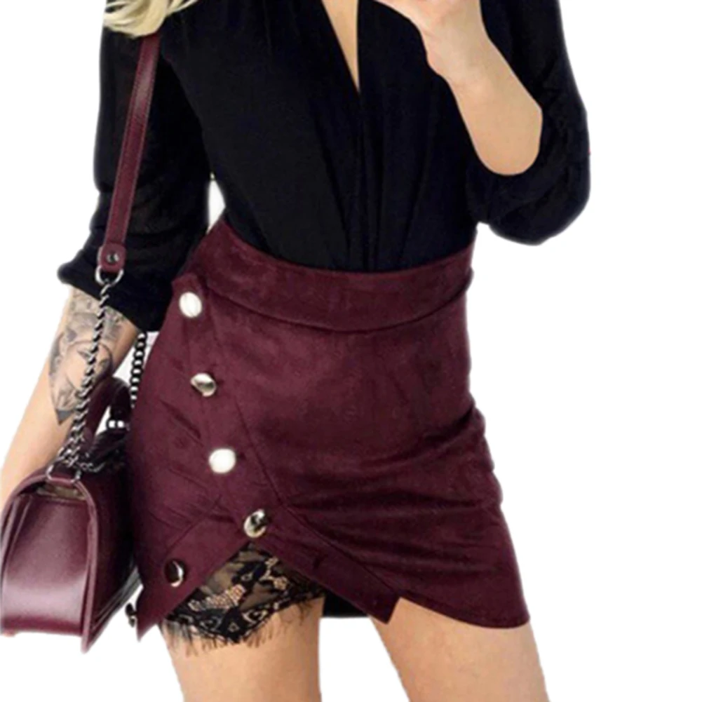 Женские юбки-карандаш с высокой талией пуговицами и кружевом в стиле пэчворк