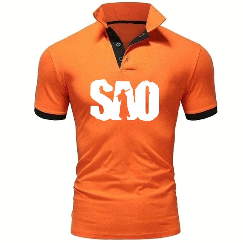 

Рубашка-поло мужская с коротким рукавом, Модный хлопковый Повседневный Топ с принтом «Сан-меч», однотонная, лето