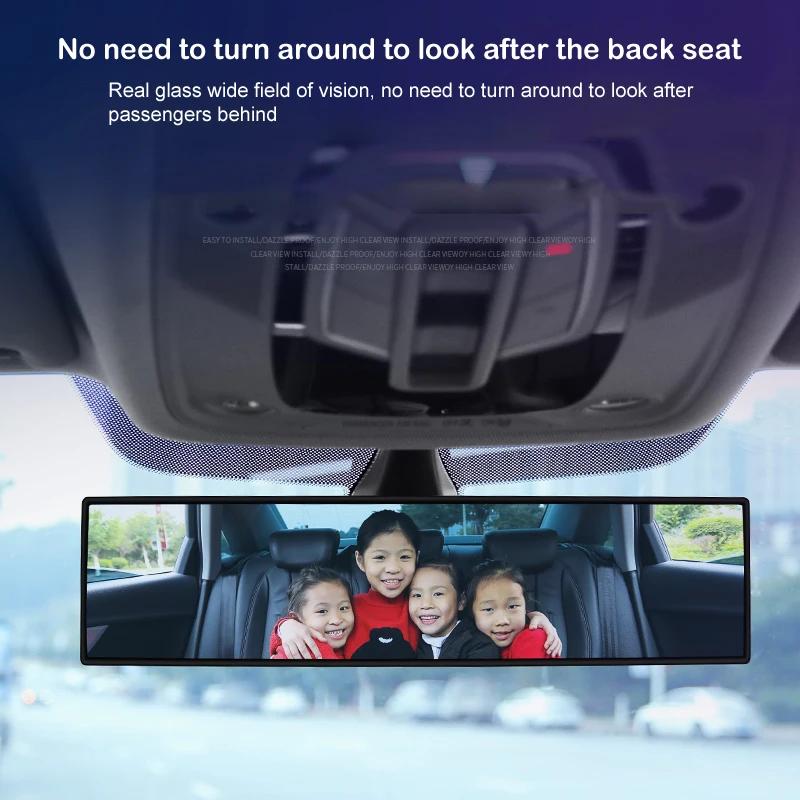 

Panoramic Rear Viewer with Curve Surface 300mm Large Vision Anti-glare Car Rearview Mirror Easy Installation for Vehicle PUO88