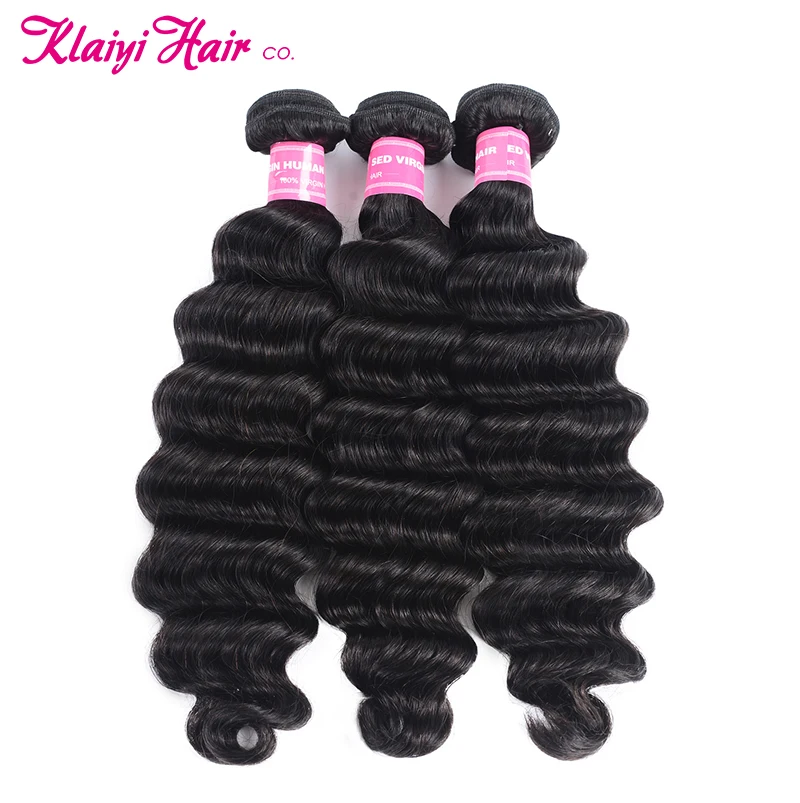 Klaiyi Malaysian Loose Deep Wave Bundles With Closure 4X4 Free Part 100% Human Hair 3 4Pcs Remy Weave | Шиньоны и парики