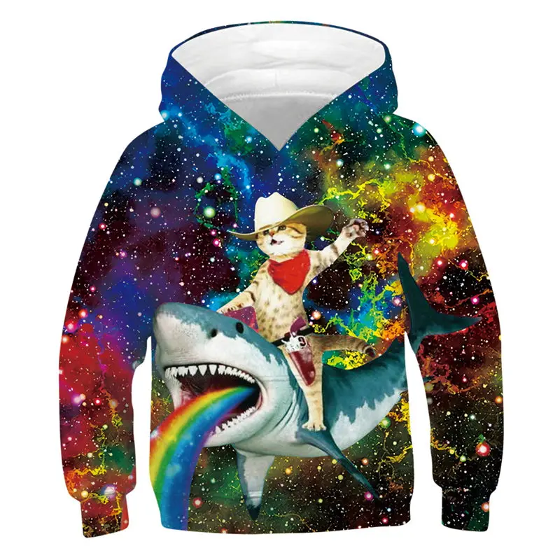Funny Kids Outerwear 3D Print Boys Girls Hoodies Wolf/Pizza Cat/Space Galaxy Hooded Autumn Long Sleeve Pullover Tops Children |