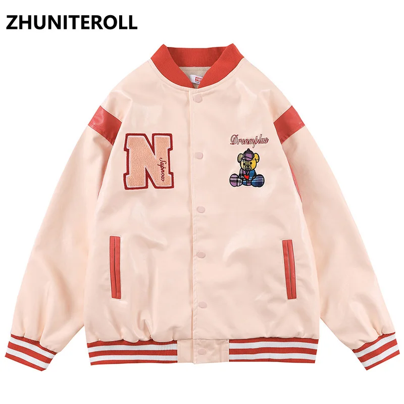 

Куртка мужская из искусственной кожи с вышивкой, модный бомбер на пуговицах в стиле Харадзюку, бейсбольная уличная одежда, топ на осень