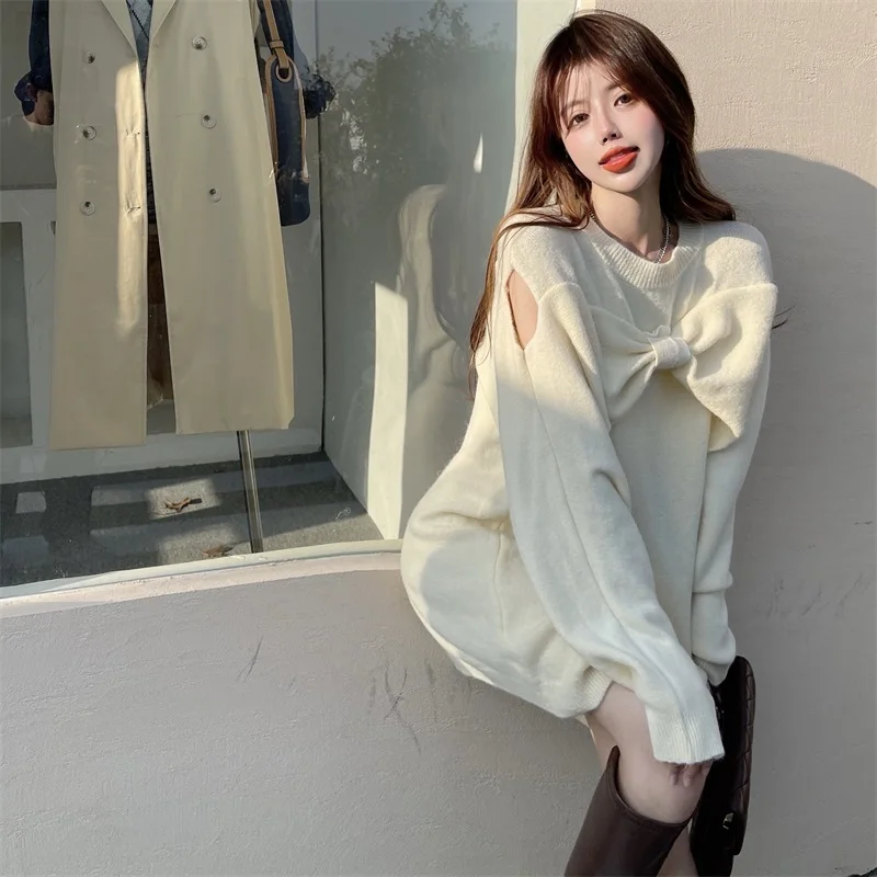 Ажурный вязаный свитер Ezgaga Женский шикарный однотонный Свободный пуловер с