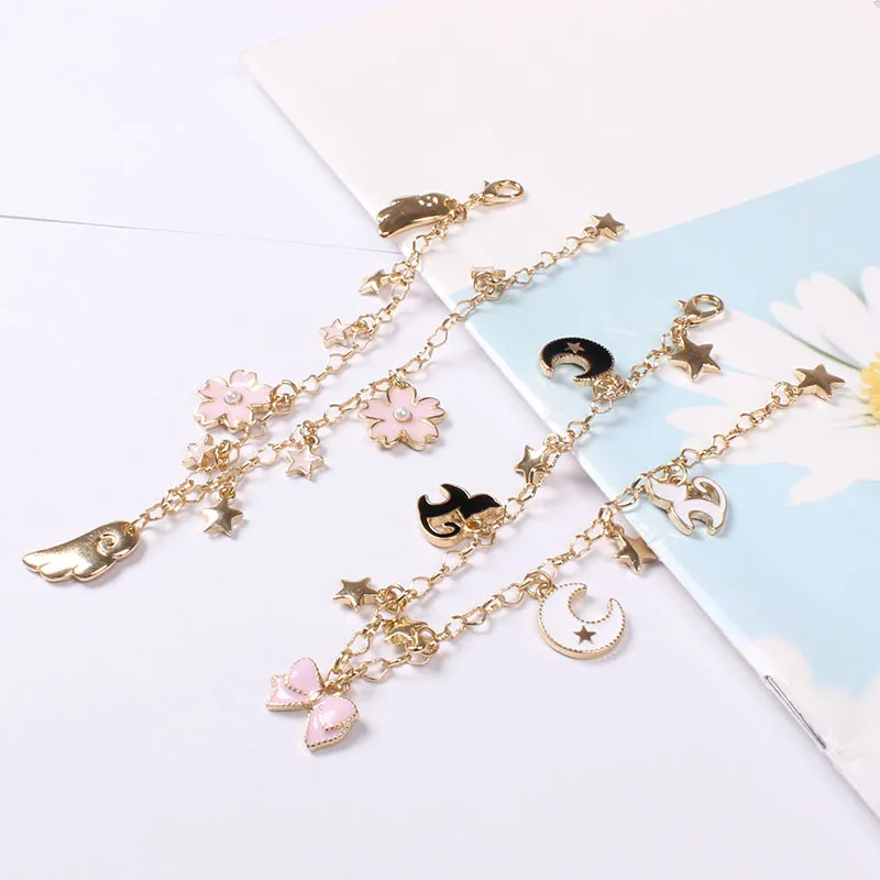 Мультяшный браслет с подвеской в виде аниме Луны звезды луны кота цветка