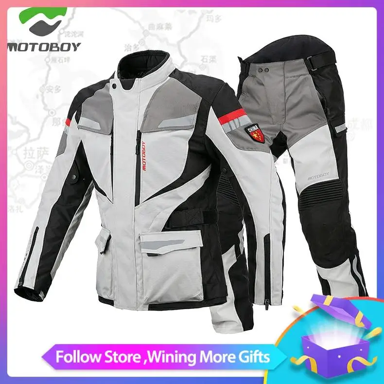 

New Motoboy Motorcycle Bike Polyester 600D Oxford Riding Touring 3 Layer Waterproof Warm Jacket&Pant 4 Season Wear CE Protectors