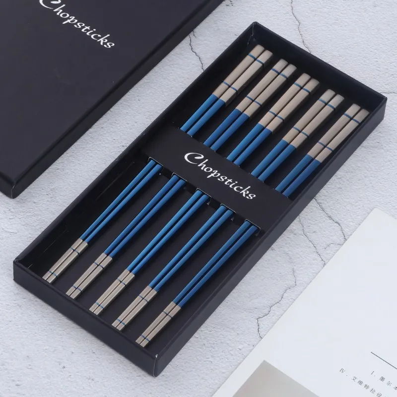 10 pairs with box 10 пар японский 304 Нержавеющая сталь Китайский Нескользящие палочки для еды набор с подарочной коробкой золотые Суши Палочки кухонные столовые приборы - Цвет: 10 pairs with box