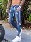 Мужские облегающие джинсы, байкерские потертые джинсовые рваные длинные брюки в полоску, брюки-карандаш в стиле хип-хоп, уличная одежда, мужская одежда, 2020