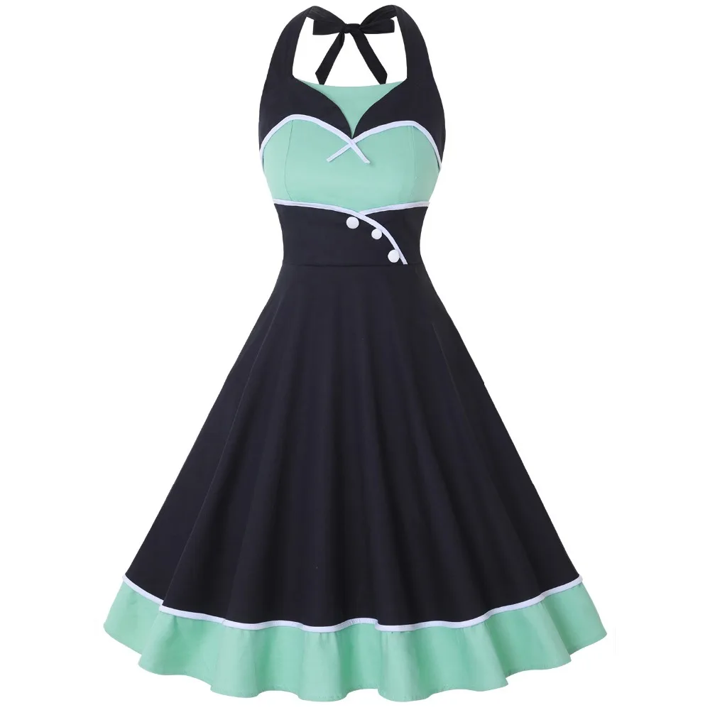 Женское элегантное винтажное платье с узором в горошек 1950s лоскутное пуговицами