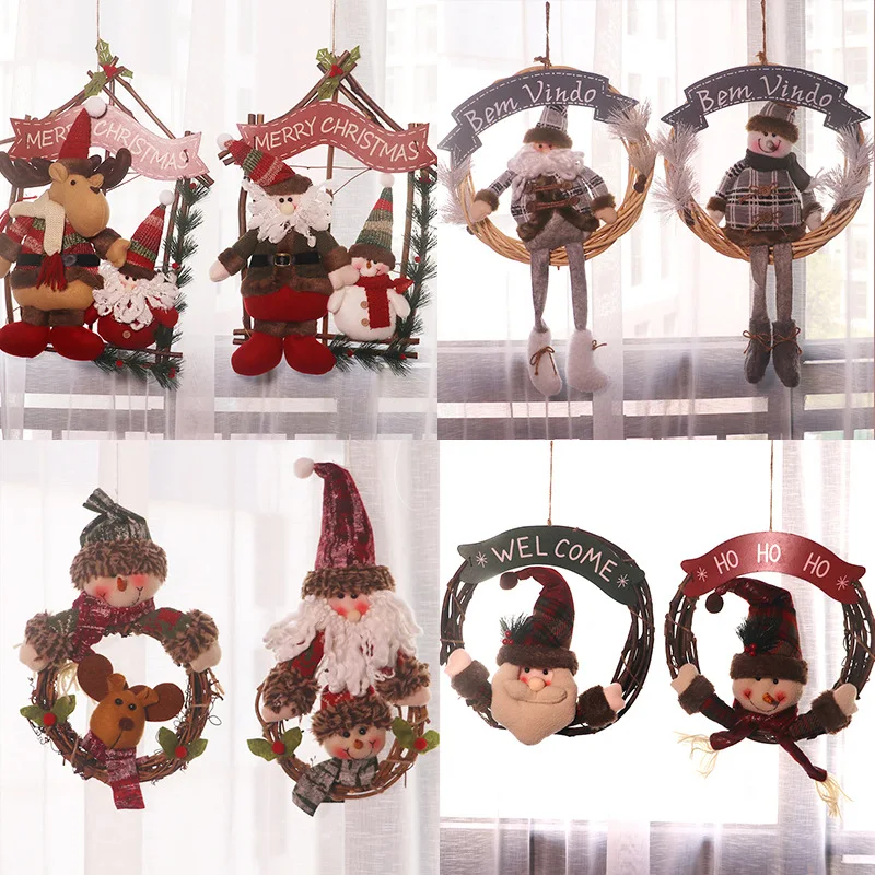 

Christmas Ornaments Pendant Wood Rattan Circle Christmas Decoration Window Party Pendant Christmas Rattan Wreath christmas elf