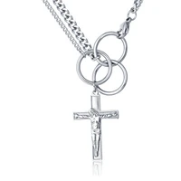 jesus cross necklace christian titanium steel buckle tag pendant hip hop religious jewelry