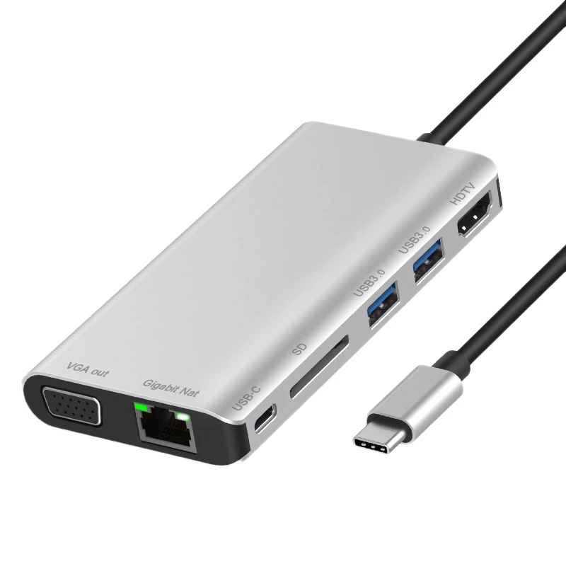 

Док-станция типа C, USB 3,5x2 + кардридер Sd + HDMI-совместимая/Vga + разъем + гигабитная Lan + Type-C +(Pd) концентратор