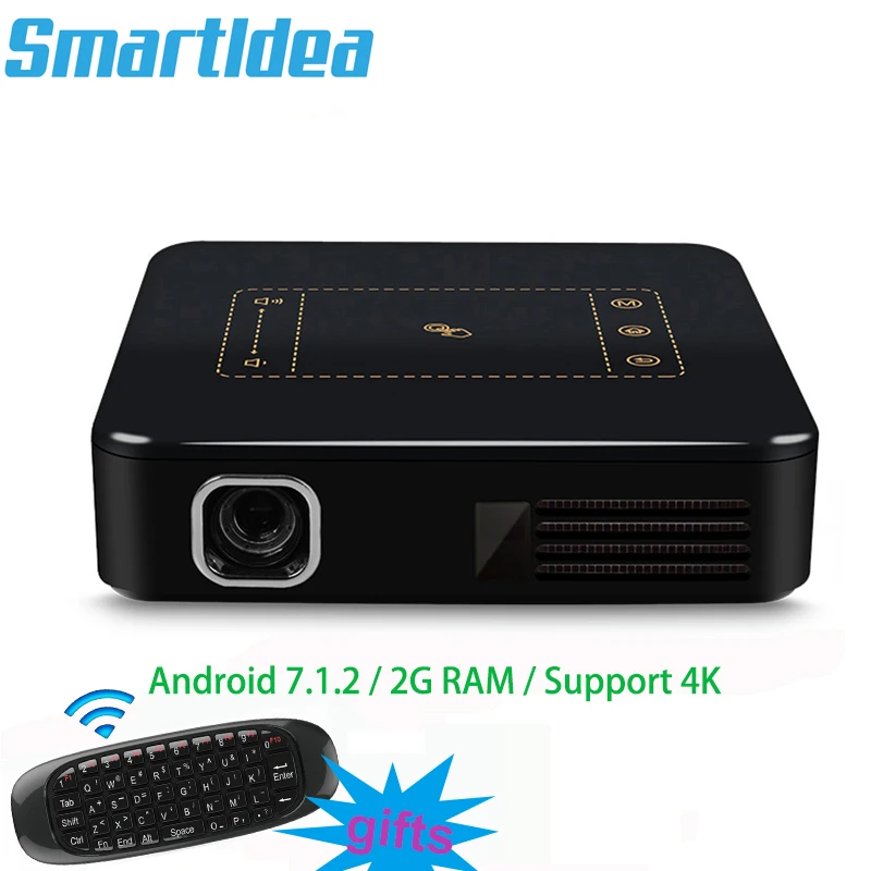 Поддержка 4K Android7.1.2 мини dlp проектор умный ручной проектор 8000 мАч аккумулятор HD 1080P домашний проектор Miracast Airplay Eshare