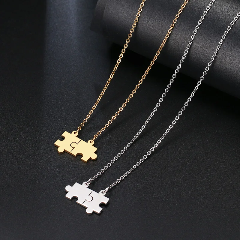 

Stainless Steel Necklace For Women Lover's Gold And Silver Color Puzzle Pendant Necklace Engagement Jewelry