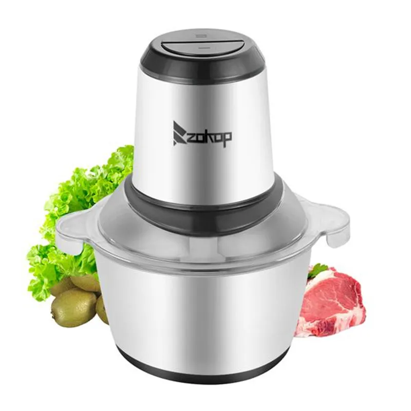 

ZOKOP US Standard ALW-FC38SS Two Files 110V 300W Household Electric Stainless Steel One-Button Meat Grinder / Mixer 2L 304 Stain