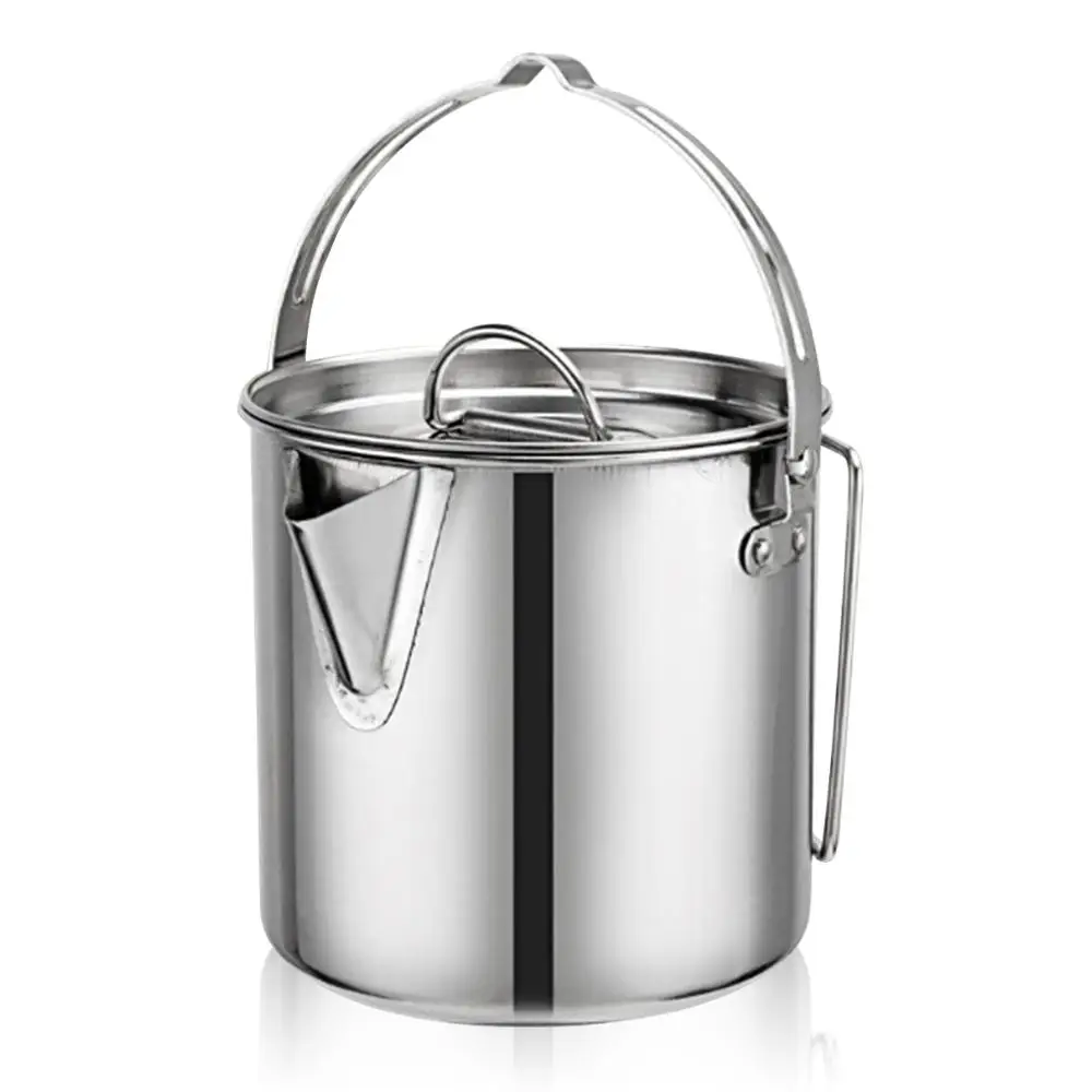 

Outdoor Portable Stainless Steel Kettle Travel Hiking Durable Cup Soup Coffee Teapot Camping Water Kettle with Cover