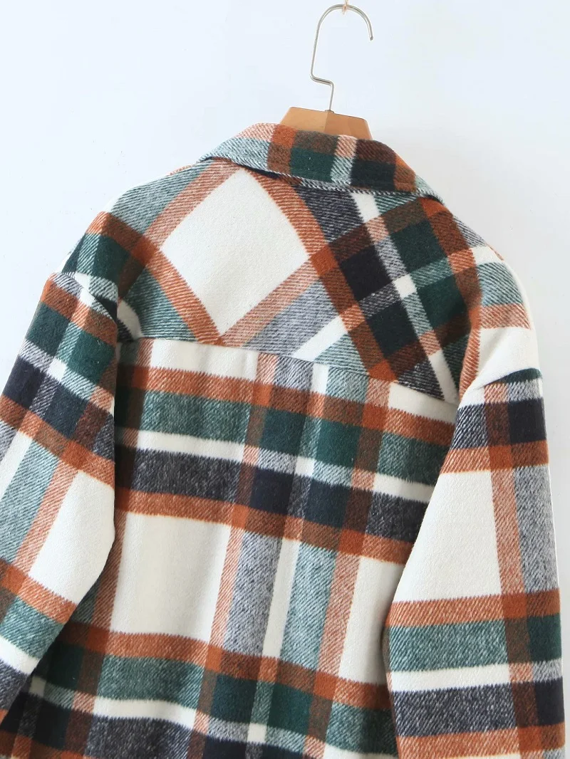 

Toppies Vintage Plaid Woolen Shirts Jacket Woman Loose Tops Turn Down Collar Shirts Fashion Streetwear
