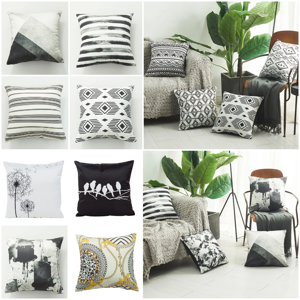 2020 атласная шелковая наволочка черная белая Скандинавская Геометрическая