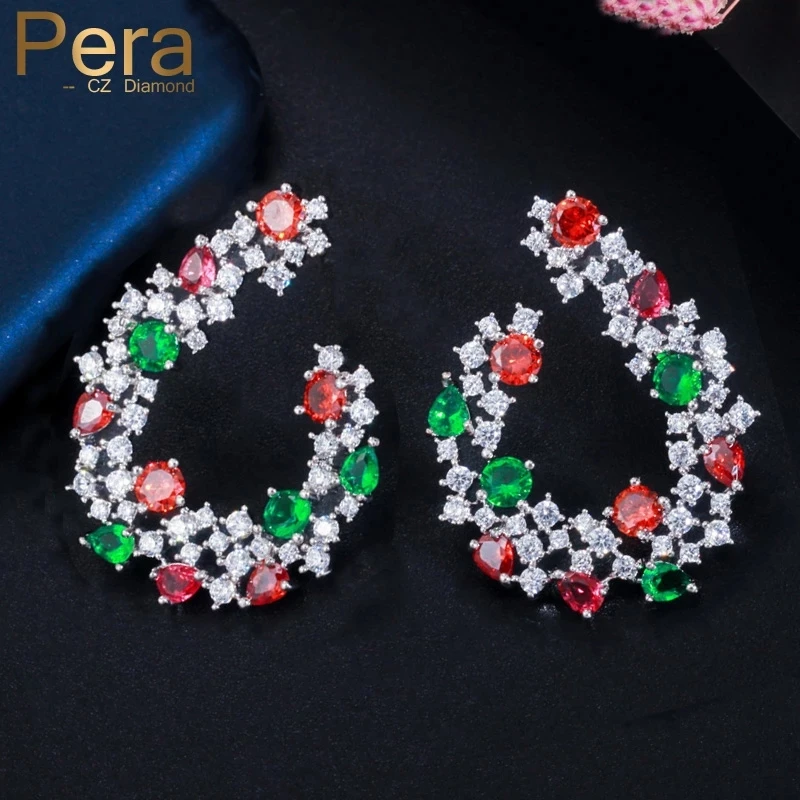 

Pera Boho Stunning Colorful CZ Geometric Large Statement Round Wedding Women Earrings for Brides Jewelry with Cubic Zircon E453