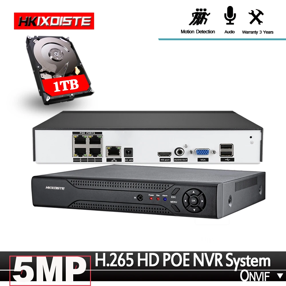 H.265 + Max 5MP 4CH 8CH 4MP 48V POE NVR до аудиовыход безопасность распознавание лица