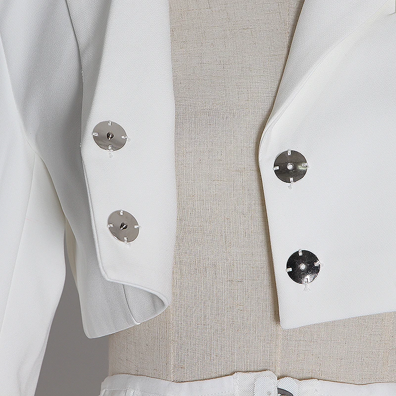 TWOTWINSTYLE белый лоскутный элегантный блейзер для женщин зубчатый длинный рукав