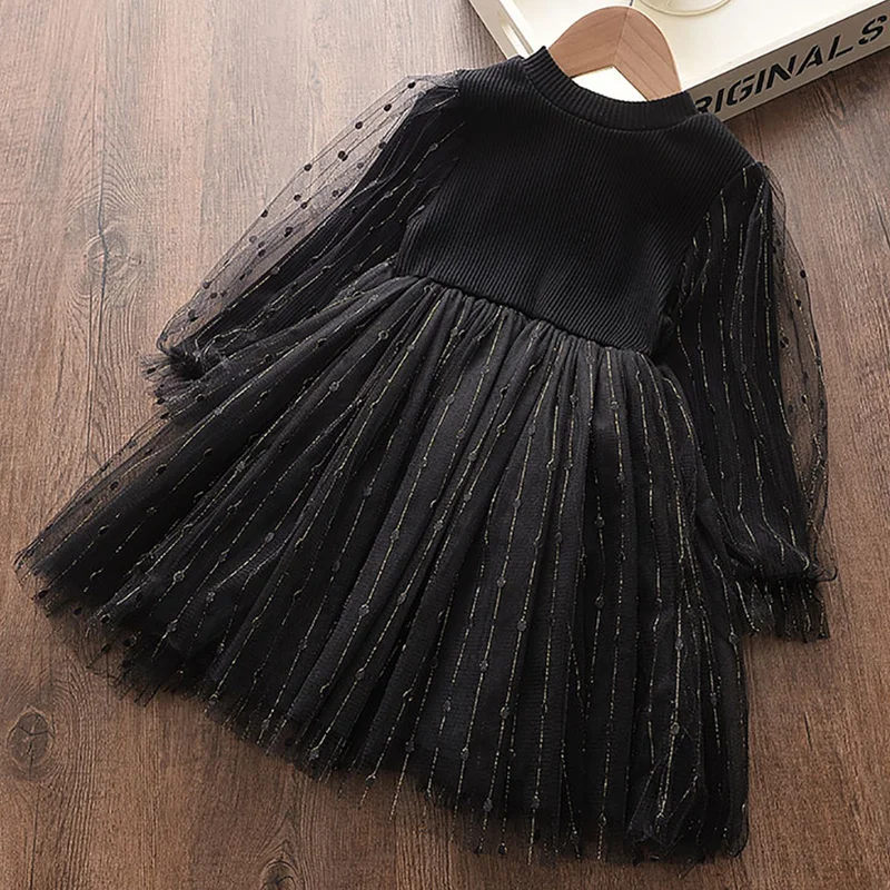 

Baby Kids Girls Long Sleeve Knitted Ribbed Princess Dress Party Wedding Tutu Tulle Vestidos