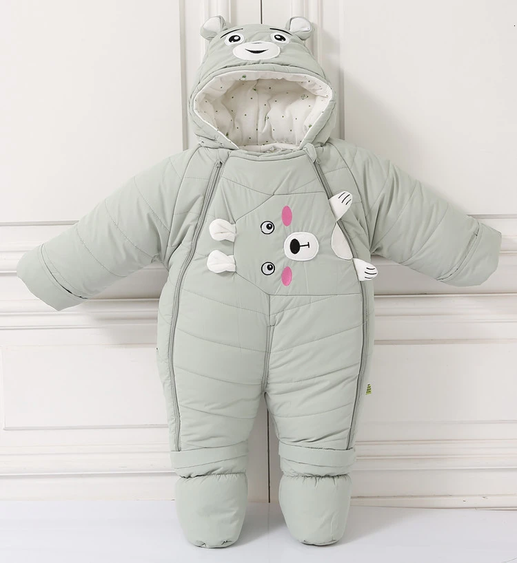 bear green Теплая хлопковая одежда на пуху для холодной зимы до-30 градусов Новинка года, куртка для новорожденных мальчиков и девочек, парка комбинезон, одежда для малышей зимний костюм - Цвет: bear green