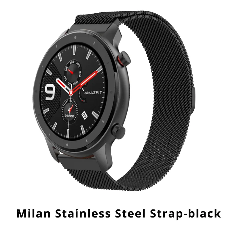 Milan black Huami Amazfit GTR 47 мм умный Браслет замена металла Милана из нержавеющей стали кожаный силиконовый холст ремешок для часов - Цвет: Milan black