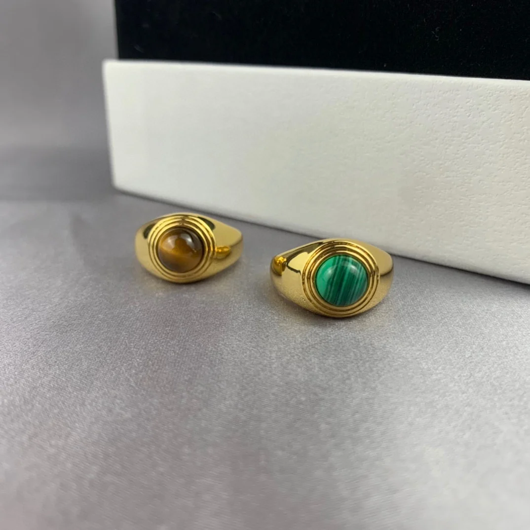 

Brand Fashion Pearls Jewelry For Women Vintage Rings Big Stone Hot Party Yellow Brass Green Brown Steam Punk High Quality Design