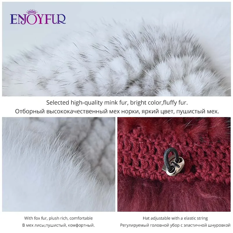 ENJOYFUR шапки из натурального меха, зимние шапки для женщин, шапка из натурального меха норки с мехом лисы, новые русские вязаные шапки