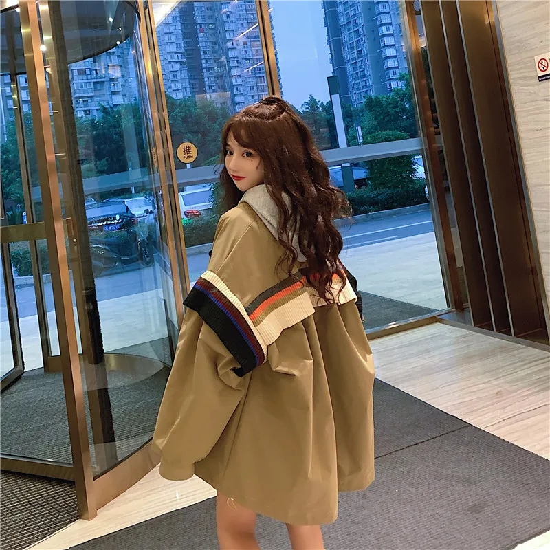 

Long Windbreaker Baseball Coat Loose Casual Oversized Coats Women 2021 Autumn Winter Korean Fashion Jackets Patchwork Retro