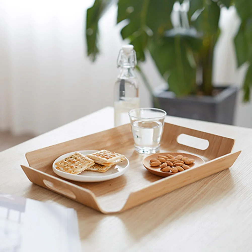 

Cake Bread Breakfast Rectangle With Handles Party Food Holder Fraxinus Mandshurica Baking Tool Curved Serving Tray Dessert Home