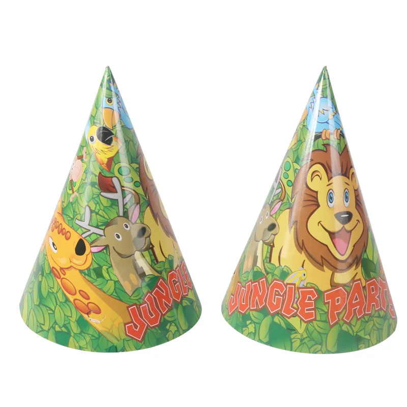 hat 6pcs Новые прекрасные джунгли животные тарелки для вечеринки салфетки чашки попкорн коробка Лев вечерние флаг посуда для детского дня рождения вечерние поставки - Цвет: hat 6pcs