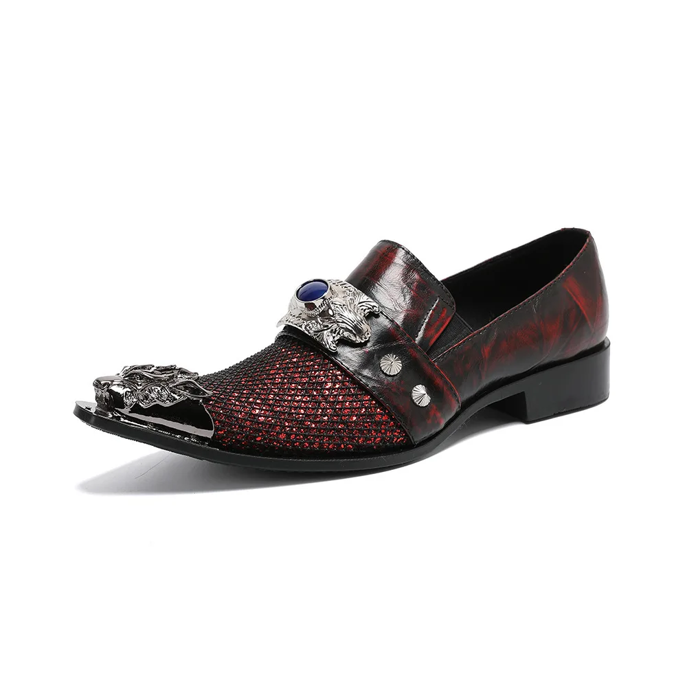 

Red Men Real Leather Shoes Man Wedding Dress Shoes Pointed Toe Formal Business Leather Shoes Plus Size Footwear Sapato Masculino