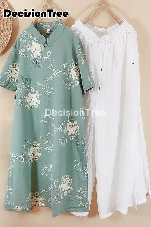 Женское винтажное платье из хлопка и льна элегантное китайское традиционное