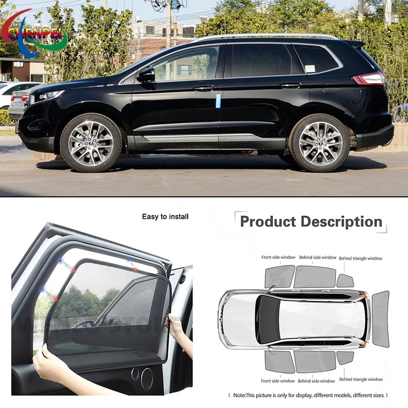 For Ford Edge 2015-2018 Car Full Side Windows Magnetic Sun Shade UV Protection Ray Blocking Mesh Visor Decoration Accessories