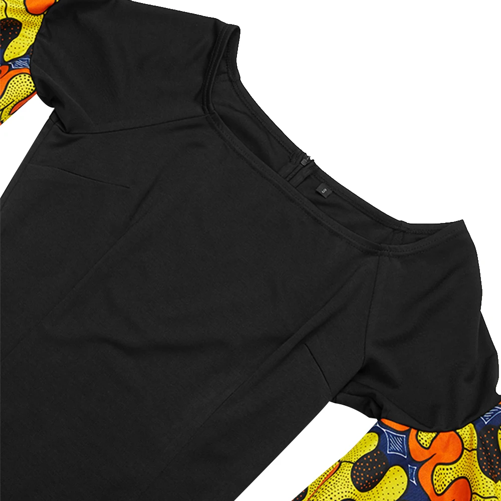 

African Dresses for Women ankara Dresses cotton Elastic black slim dress 2020 Women African clothes fashion long sleeve dress