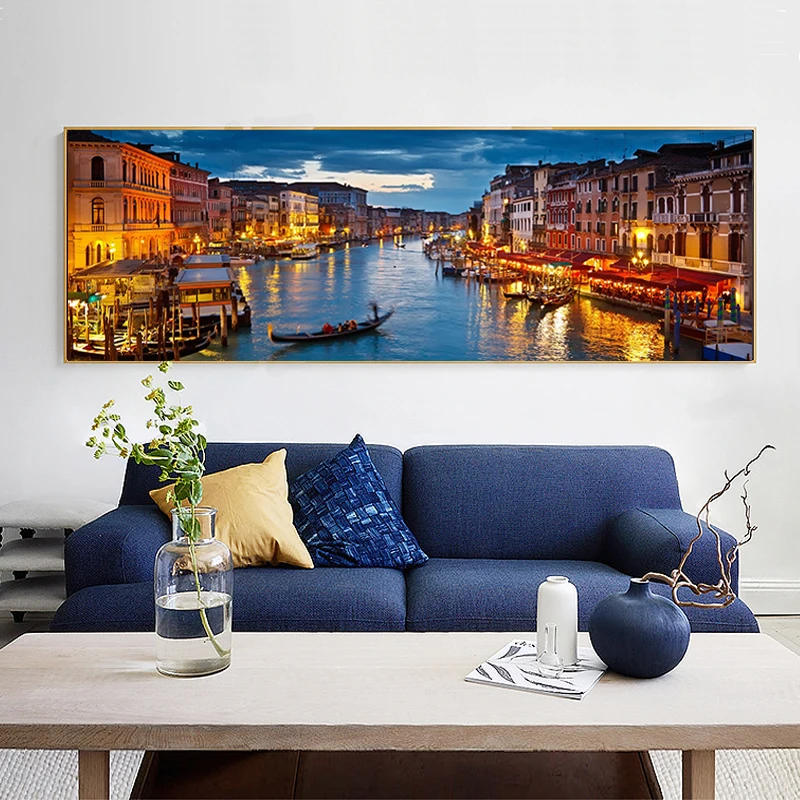 

City Landscape Painting Grand Canal Night Skyline Wall Pictures Bedroom Bedside Living Room Decor Venice Canvas Art